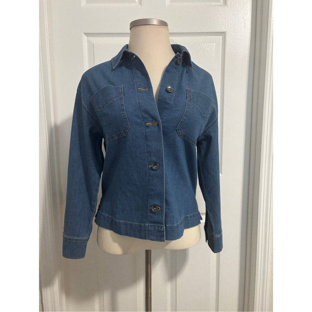 NWT Sanctuary Women’s S Blue Denim Shirt Jacket Shacket Button Front Utility